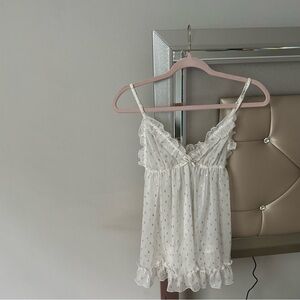 vintage victoria’s secret white and gold polka dot babydoll dress 🏹